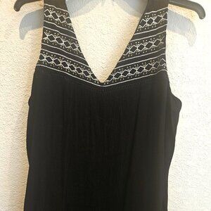 Apt 9 Lined Slip hi low sleeveless black dress, Embroidery Beach Vacay Pool  L
